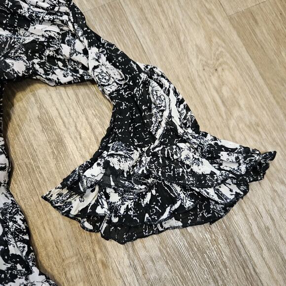 Vtg Dressbarn Floral Semi Sheer Blouse Womens L Black Ruffle Y2K Grunge Fairy - Picture 4 of 9